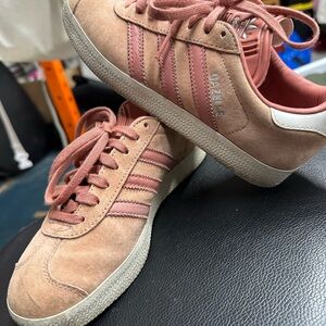 Adidas Gazelle Pink Suede Sneakers with White Heel Tab